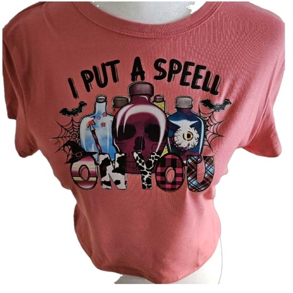 Upcycled Pink Coral Crop Top Graphic Tee Size Large - Picture 9 of 17